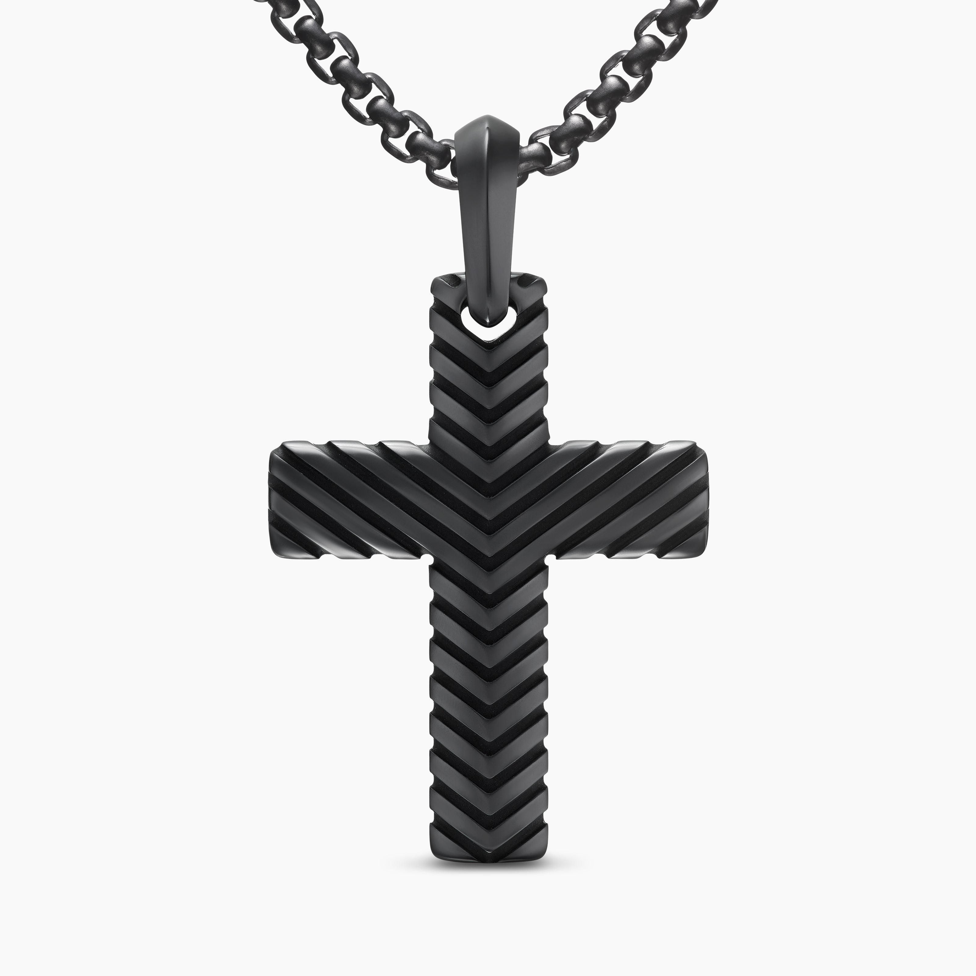 Mens Chevron Cross Pendant in Black Titanium, 36mm