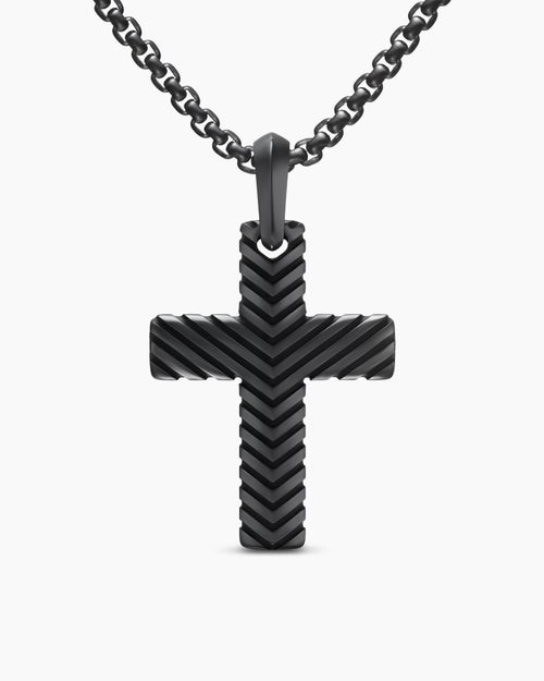 Mens Chevron Cross Pendant in Black Titanium, 36mm