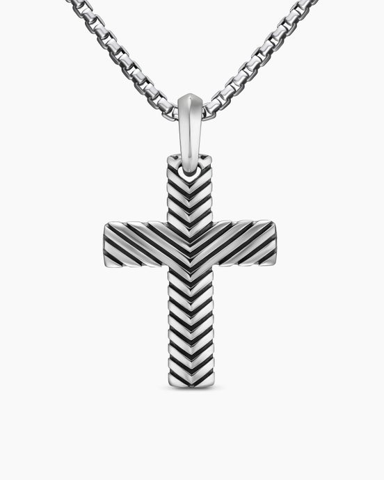 Chevron Cross Pendant in Sterling Silver, 36mm