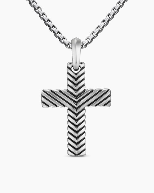 Mens Chevron Cross Pendant in Sterling Silver, 36mm