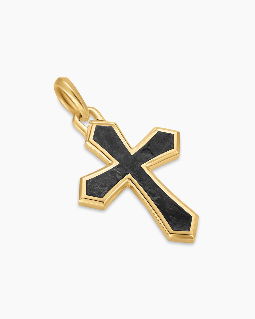 Amulette à croix en or jaune 18 carats avec Forged Carbon, 28 mm hommes