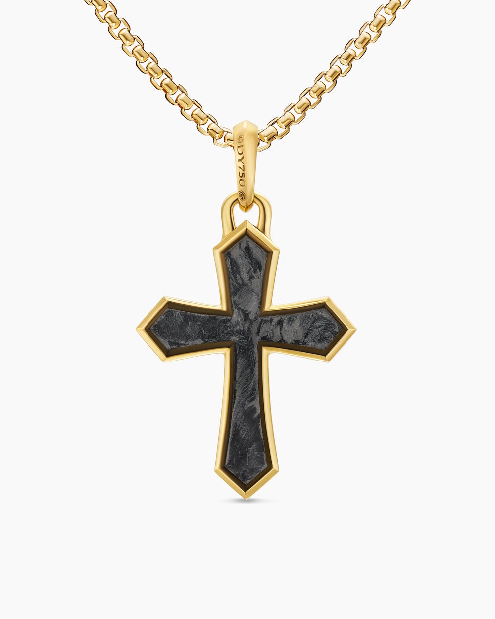 Amulette à croix en or jaune 18 carats avec Forged Carbon, 28 mm hommes