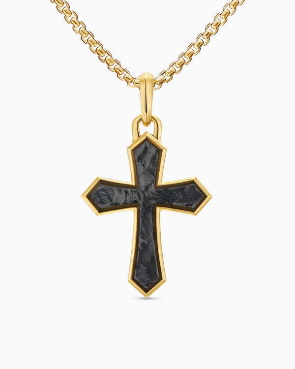 Amulette à croix en or jaune 18 carats Forged Carbon, 28 mm