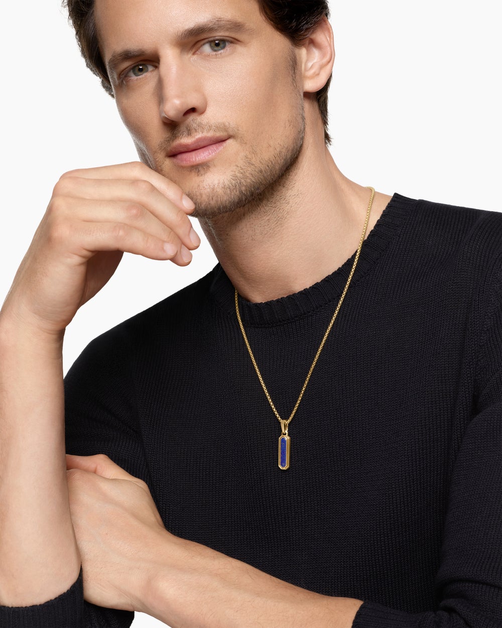 Mens Streamline® Inlay Amulet in 18K Yellow Gold with Black Onyx and Lapis, 30.7mm
