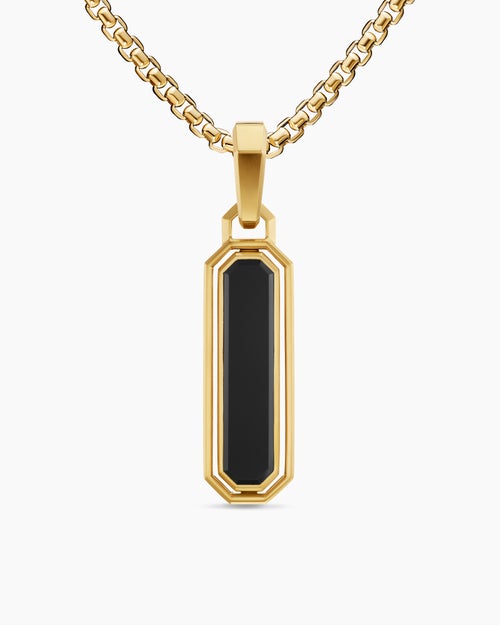 Mens Streamline® Inlay Amulet in 18K Yellow Gold with Black Onyx and Malachite, 30.7mm