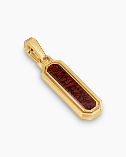 Mens Streamline® Inlay Amulet in 18K Yellow Gold with Red Agate and Meteorite, 30.7mm