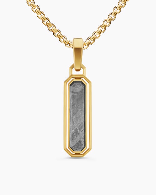 Mens Streamline® Inlay Amulet in 18K Yellow Gold with Red Agate and Meteorite, 30.7mm