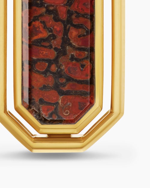 Mens Streamline® Inlay Amulet in 18K Yellow Gold with Red Agate and Meteorite, 30.7mm