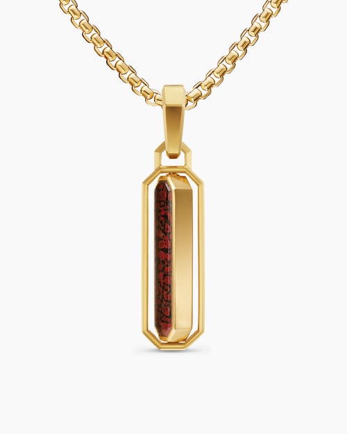 Mens Streamline® Inlay Amulet in 18K Yellow Gold with Red Agate and Meteorite, 30.7mm