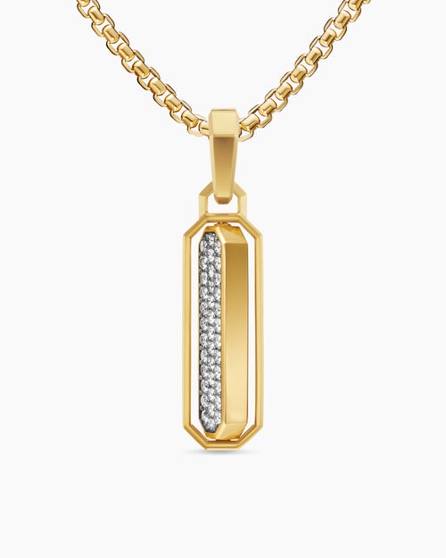 Mens Streamline® Inlay Amulet in 18K Yellow Gold with Black Onyx and Diamonds, 30.7mm