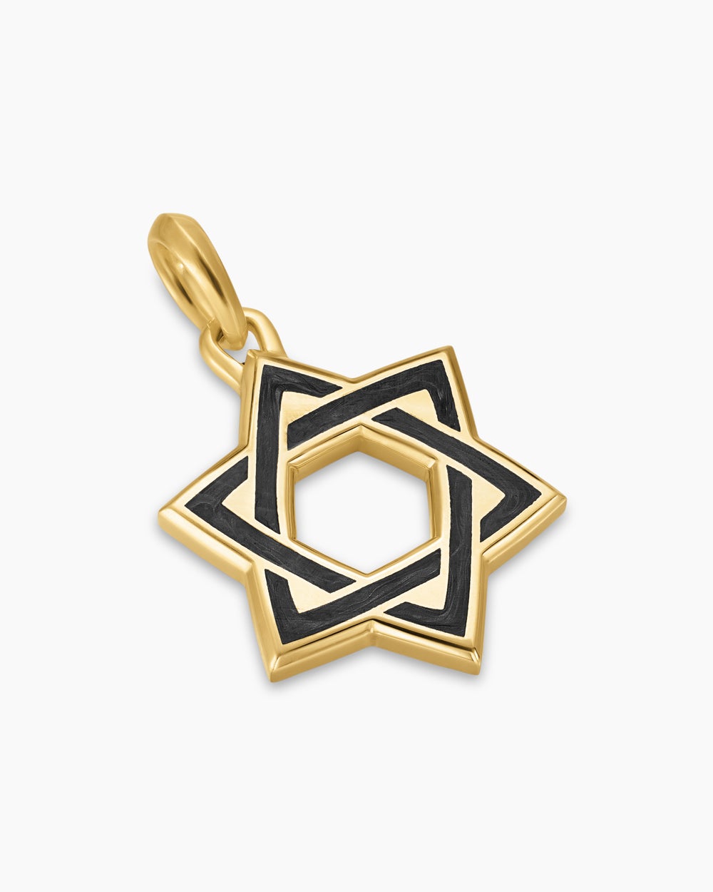 Mens Star of David Amulet in 18K Yellow Gold with Forged Carbon, 25mm
