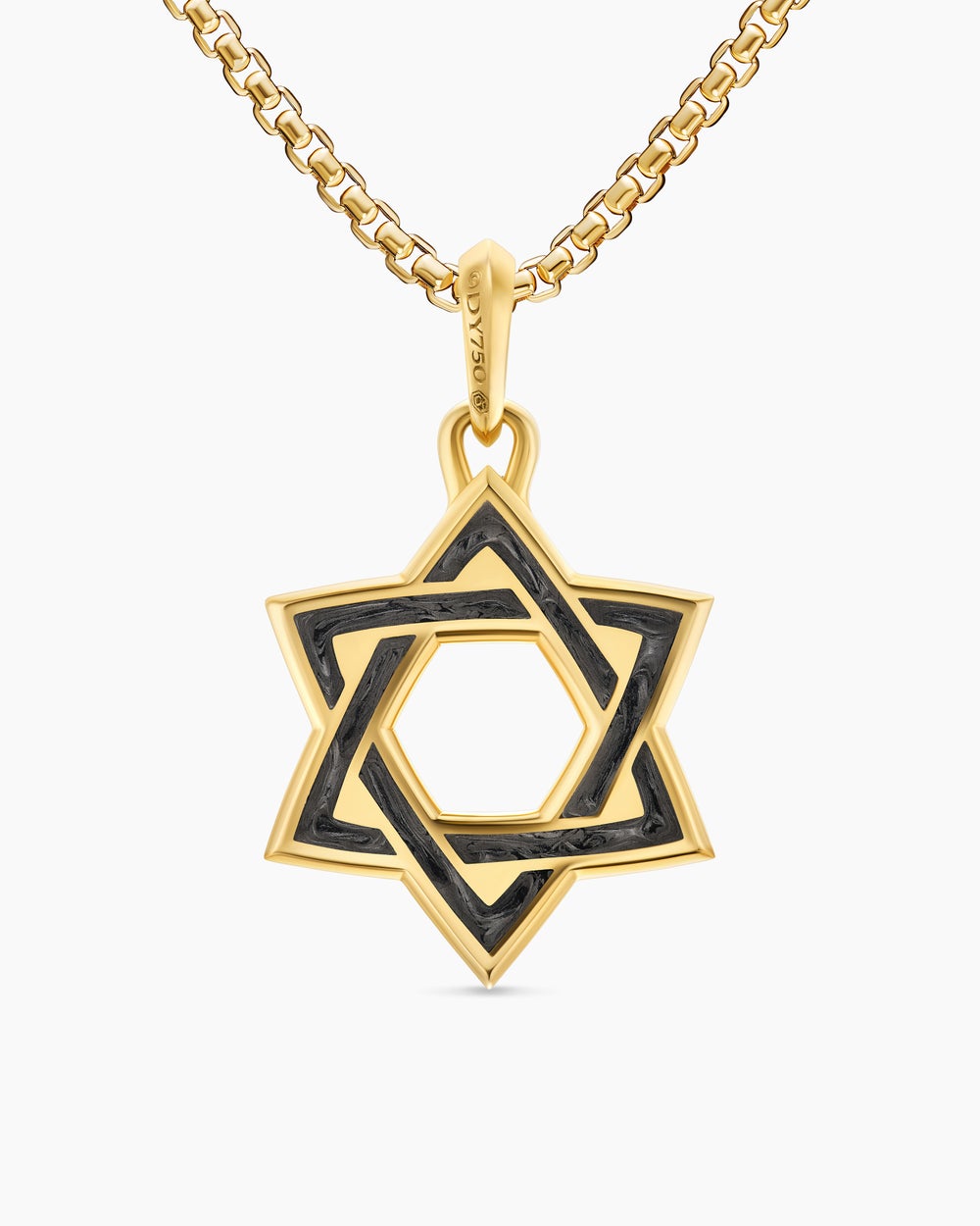 Mens Star of David Amulet in 18K Yellow Gold with Forged Carbon, 25mm