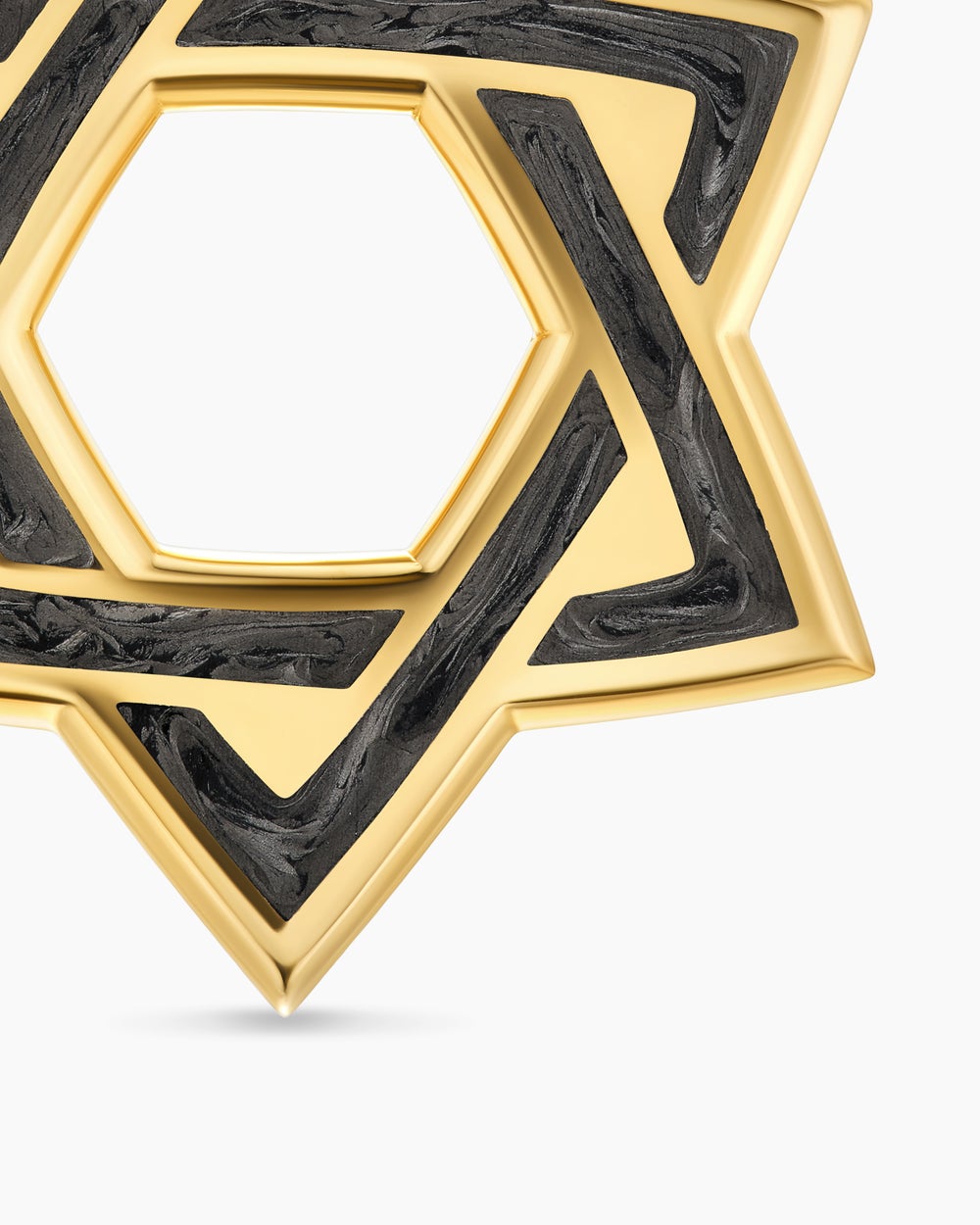 Mens Star of David Amulet in 18K Yellow Gold with Forged Carbon, 25mm