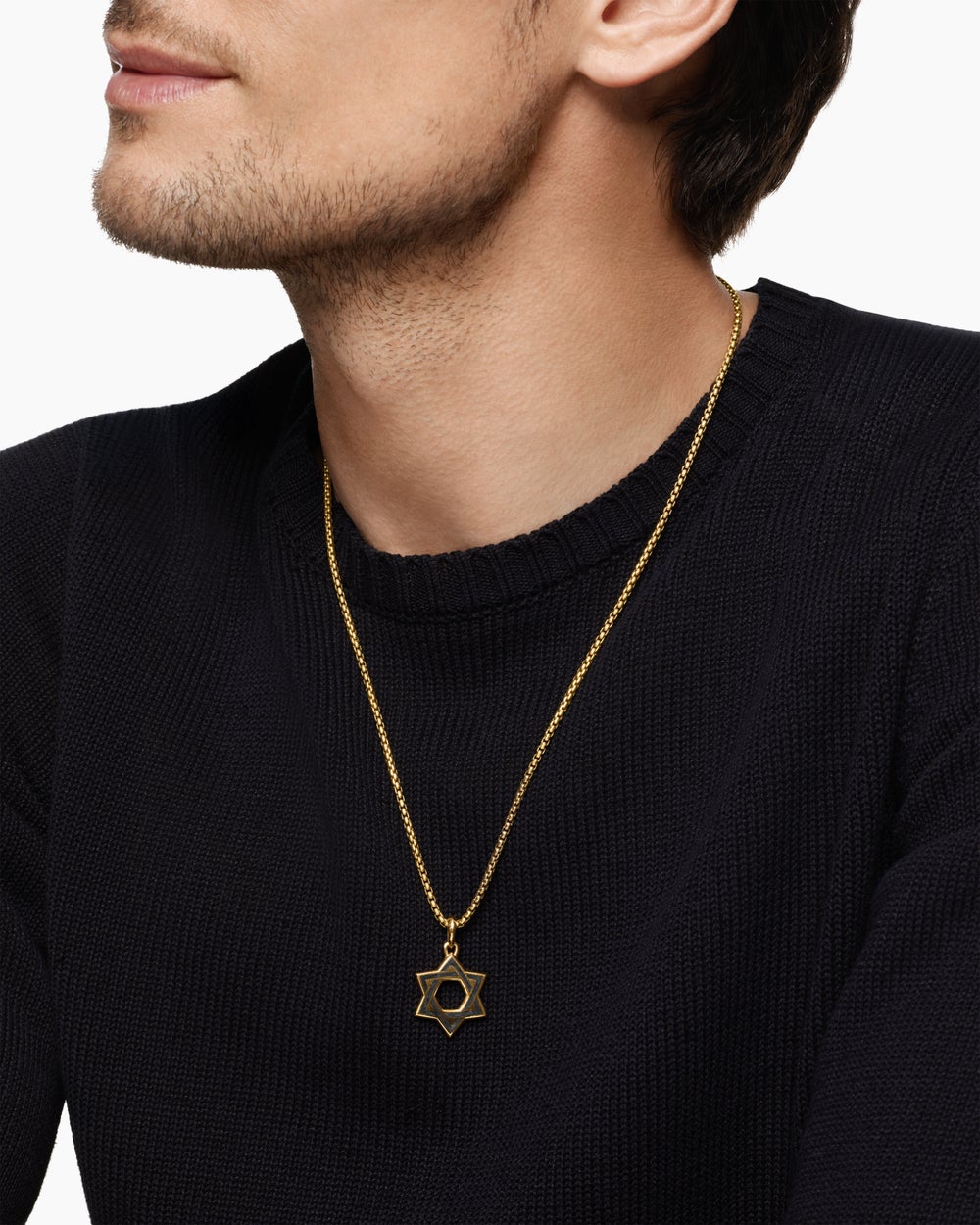 Mens Star of David Amulet in 18K Yellow Gold with Forged Carbon, 25mm