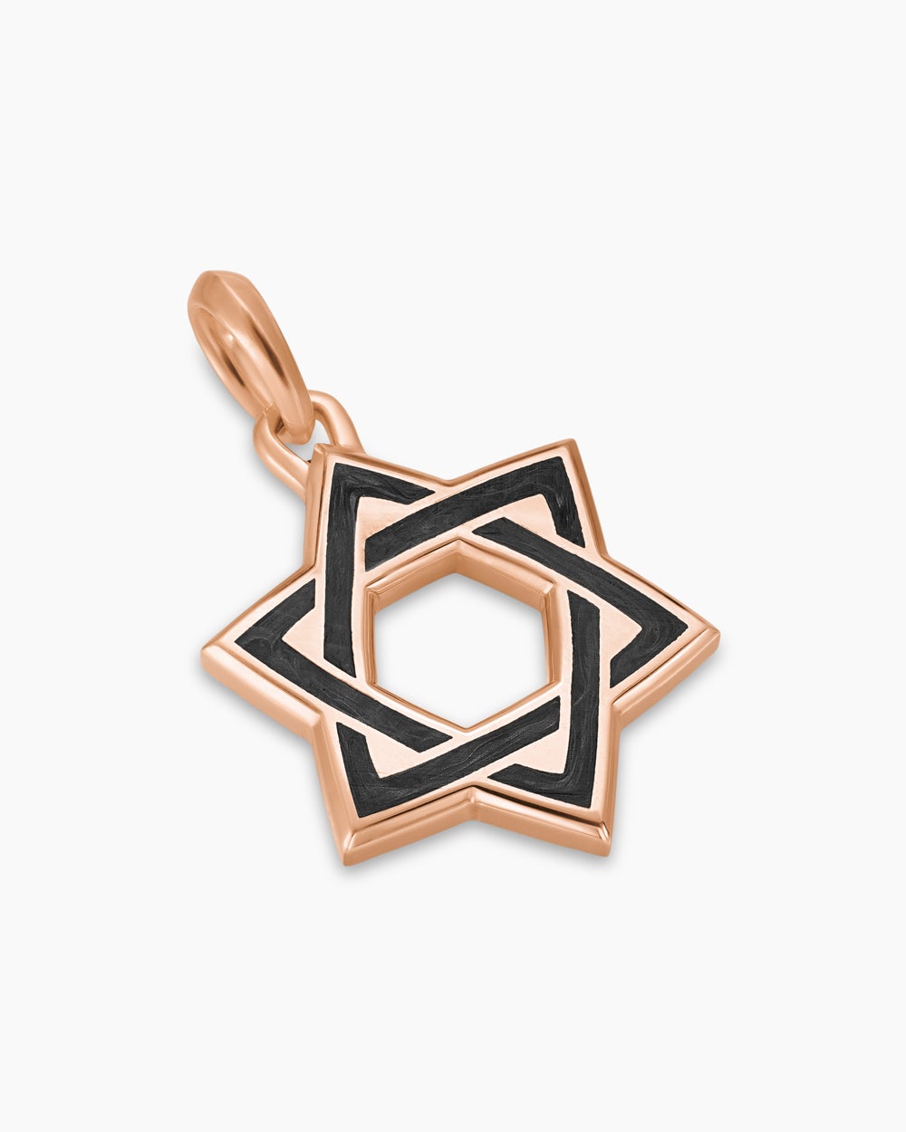Mens Star of David Amulet in 18K Rose Gold with Forged Carbon, 25mm