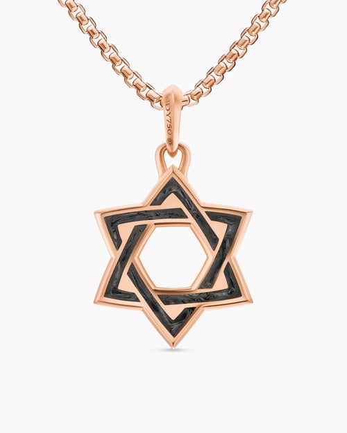 Mens Star of David Amulet in 18ct Rose Gold with Forged Carbon, 25mm