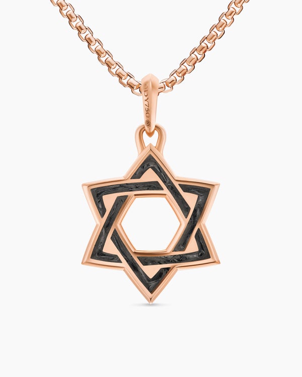 Star of David Amulet in 18K Rose Gold with Forged Carbon, 25mm