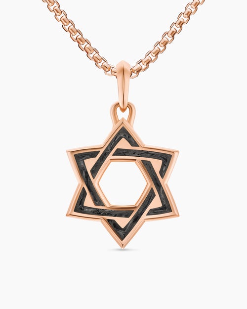Mens Star of David Amulet in 18ct Rose Gold with Forged Carbon, 25mm