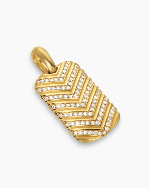 Mens Chevron Tag in 18K Yellow Gold with Diamonds, 27mm