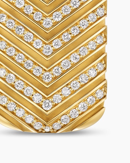 Mens Chevron Tag in 18K Yellow Gold with Diamonds, 27mm