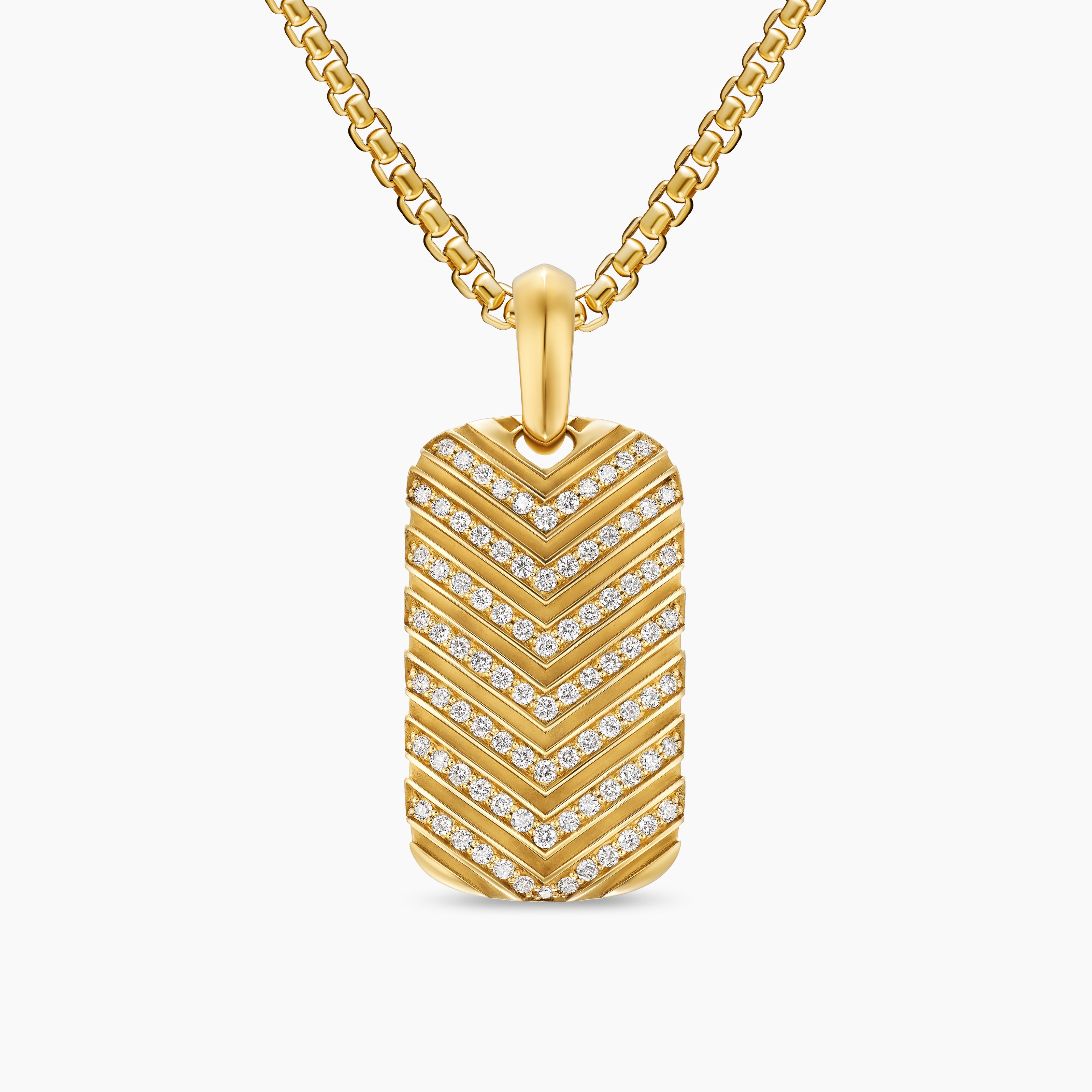 Mens Chevron Tag in 18K Yellow Gold with Diamonds, 27mm