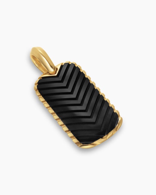 Mens Chevron Tag in 18K Yellow Gold with Black Onyx, 27mm