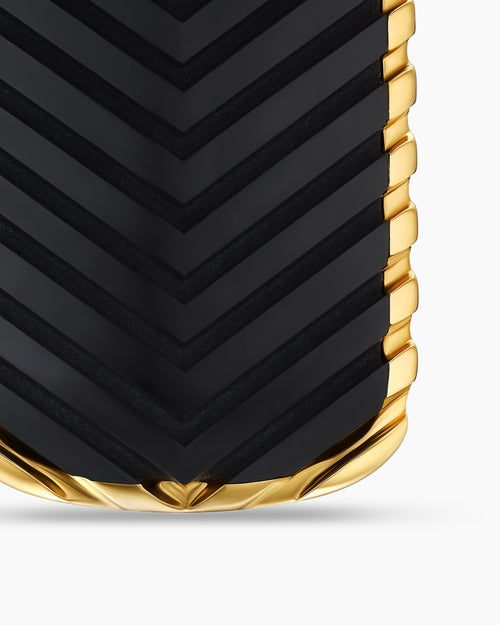 Mens Chevron Tag in 18K Yellow Gold with Black Onyx, 27mm