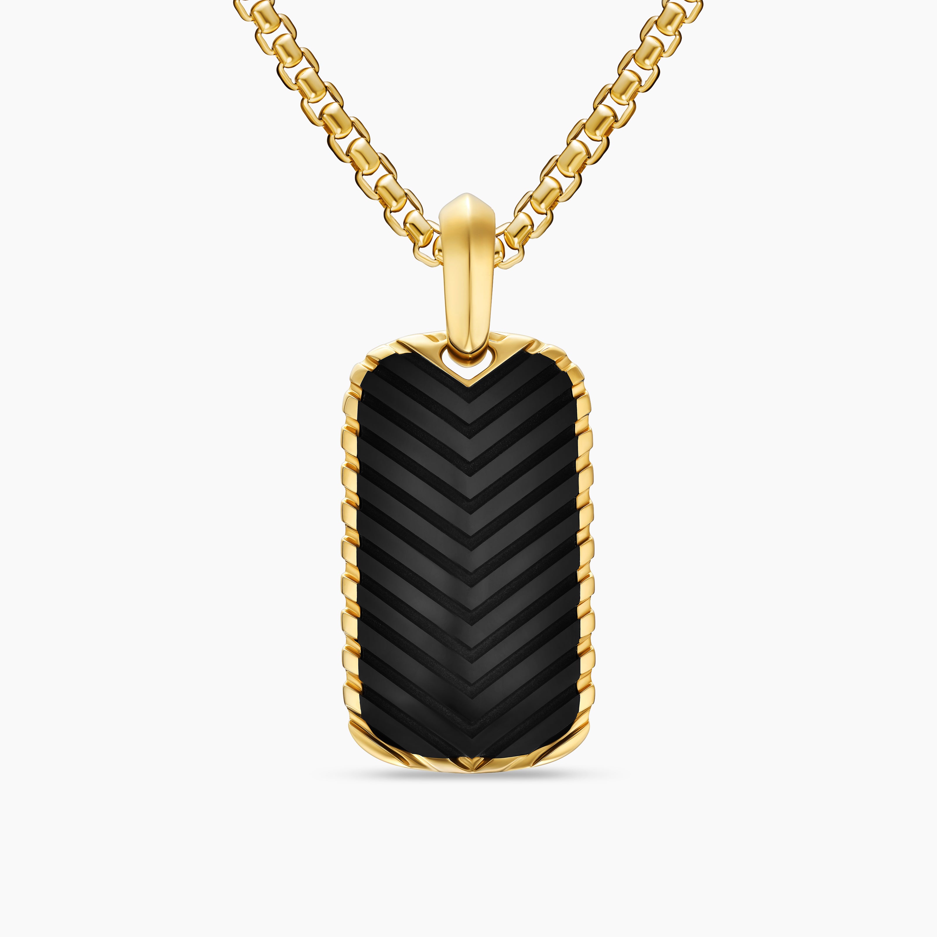 Mens Chevron Tag in 18K Yellow Gold with Black Onyx, 27mm