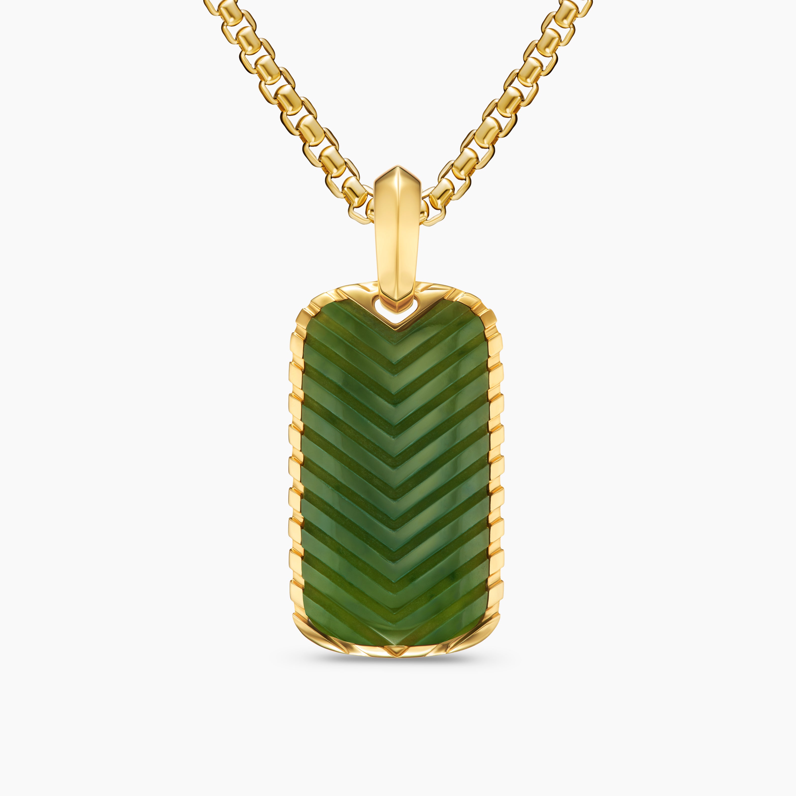 Mens Chevron Tag in 18K Yellow Gold with Nephrite Jade, 27mm