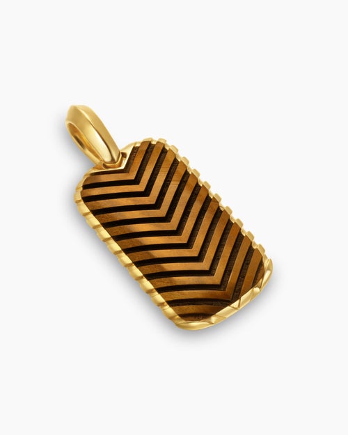 Mens Chevron Tag in 18K Yellow Gold with Tiger's Eye, 27mm