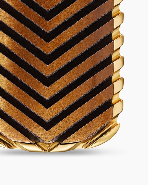 Mens Chevron Tag in 18K Yellow Gold with Tiger's Eye, 27mm