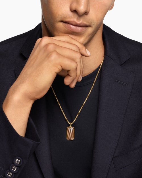 Mens Chevron Tag in 18K Yellow Gold with Tiger's Eye, 27mm