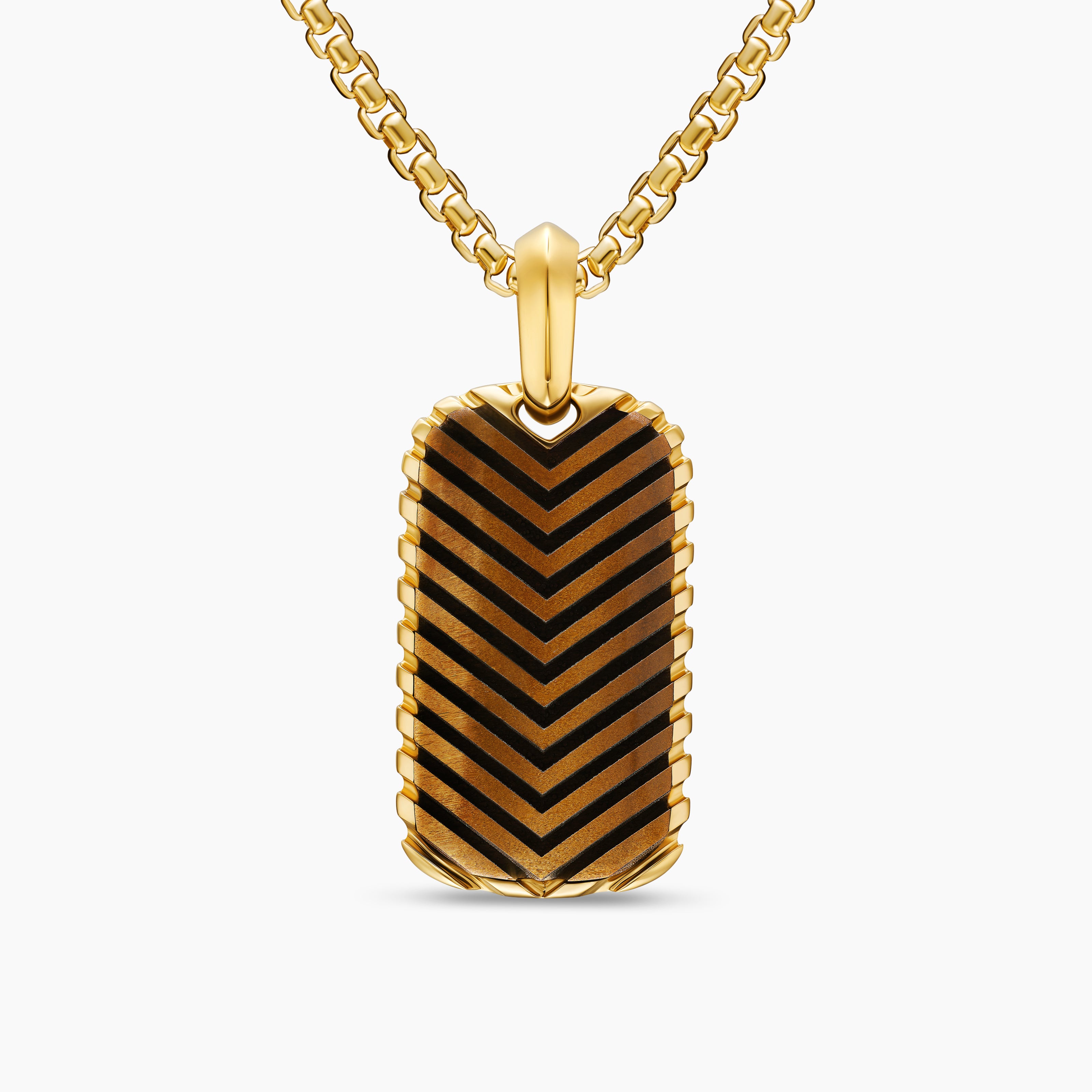 Mens Chevron Tag in 18K Yellow Gold with Tiger's Eye, 27mm