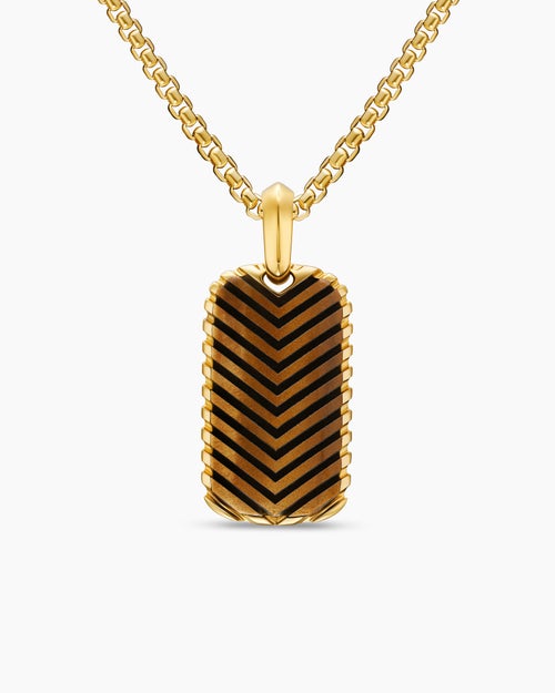 Mens Chevron Tag in 18K Yellow Gold with Tiger's Eye, 27mm