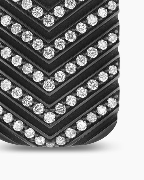 Mens Chevron Tag in Black Titanium with Diamonds, 27mm
