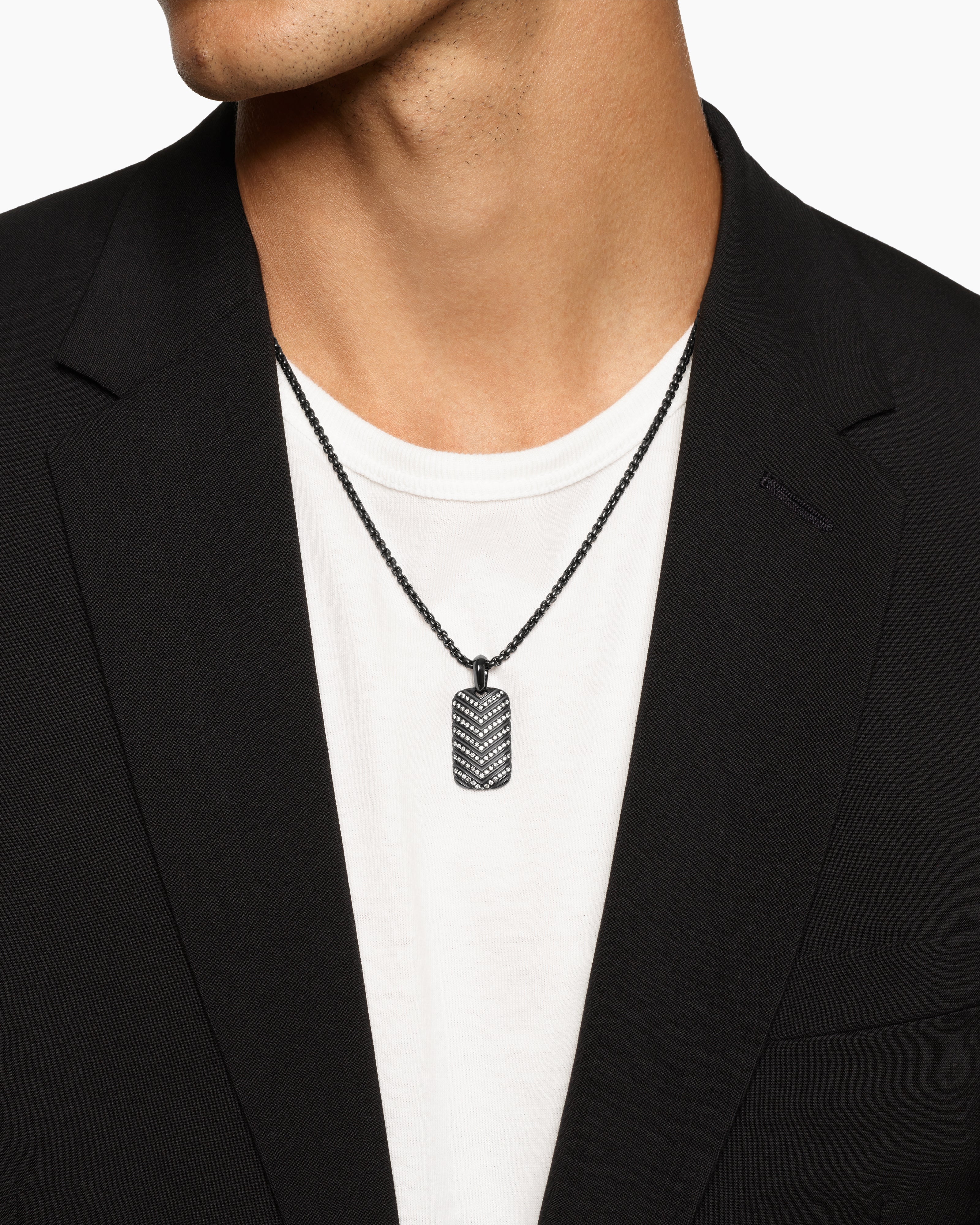 Mens Chevron Tag in Black Titanium with Diamonds, 27mm