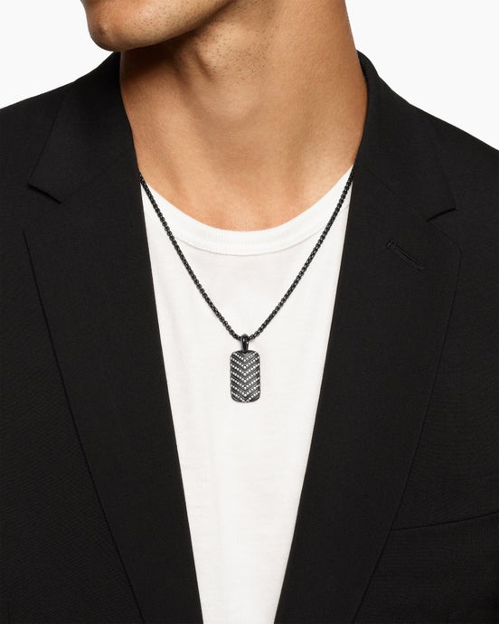 Chevron Tag in Black Titanium with Diamonds, 27mm
