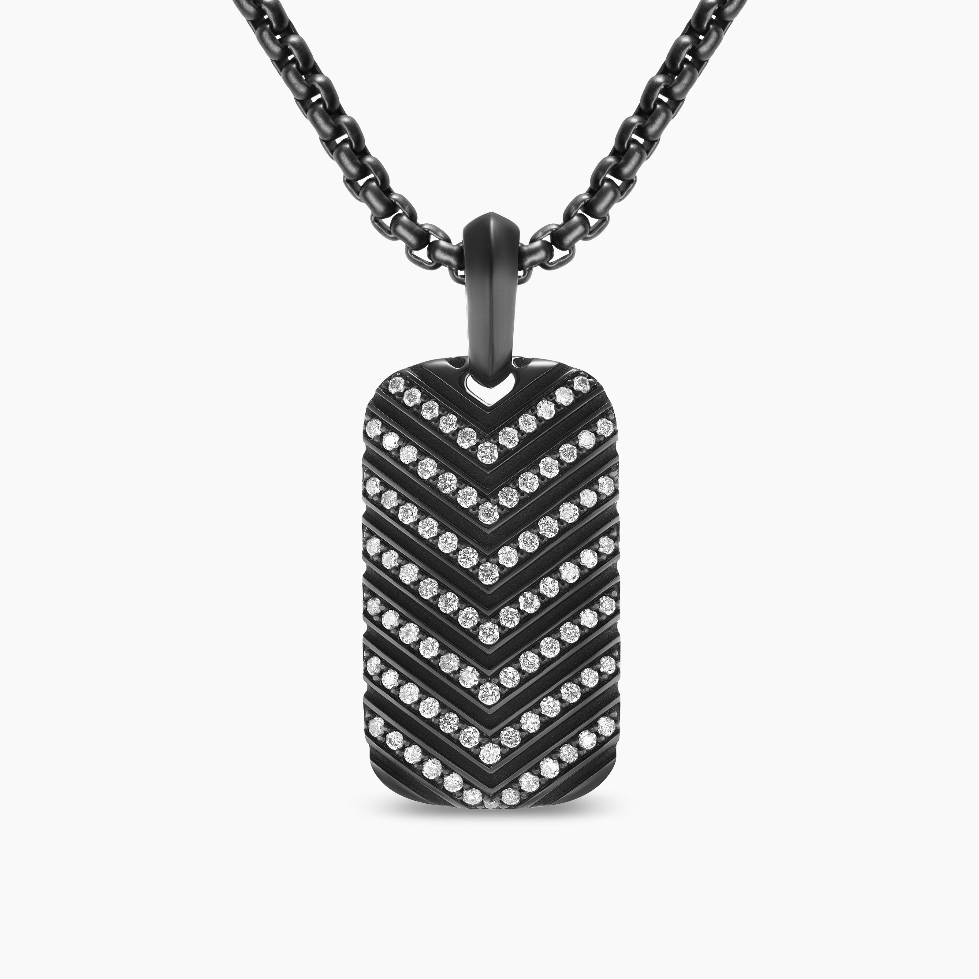Mens Chevron Tag in Black Titanium with Diamonds, 27mm