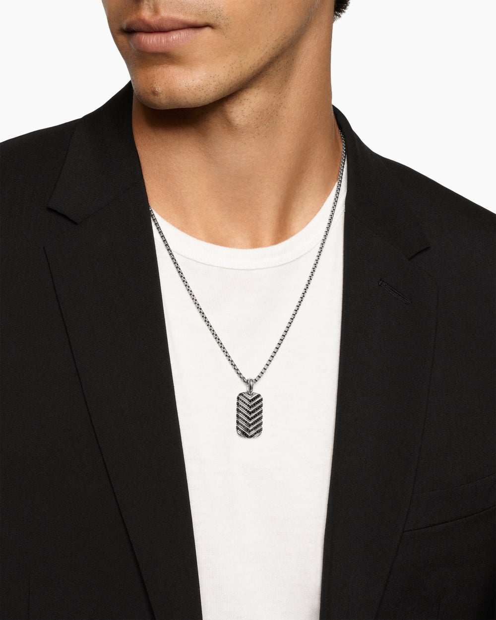 Médaille Chevron en argent massif avec diamants noirs, 27 mm homme