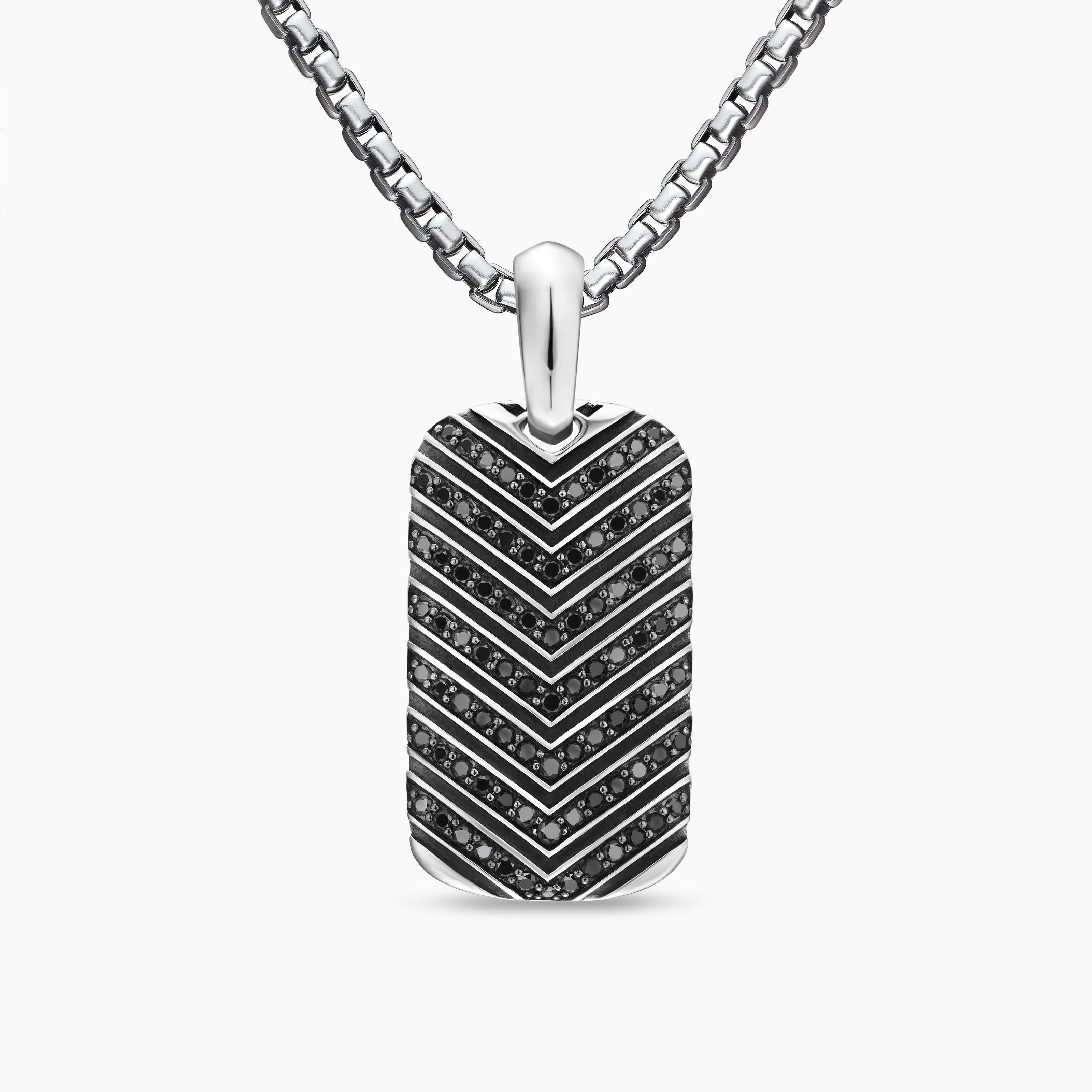 M&eacute;daille Chevron en argent massif avec diamants noirs, 27 mm homme 