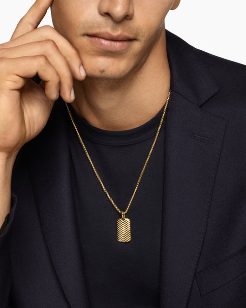 Mens Chevron Tag in 18K Yellow Gold, 27mm