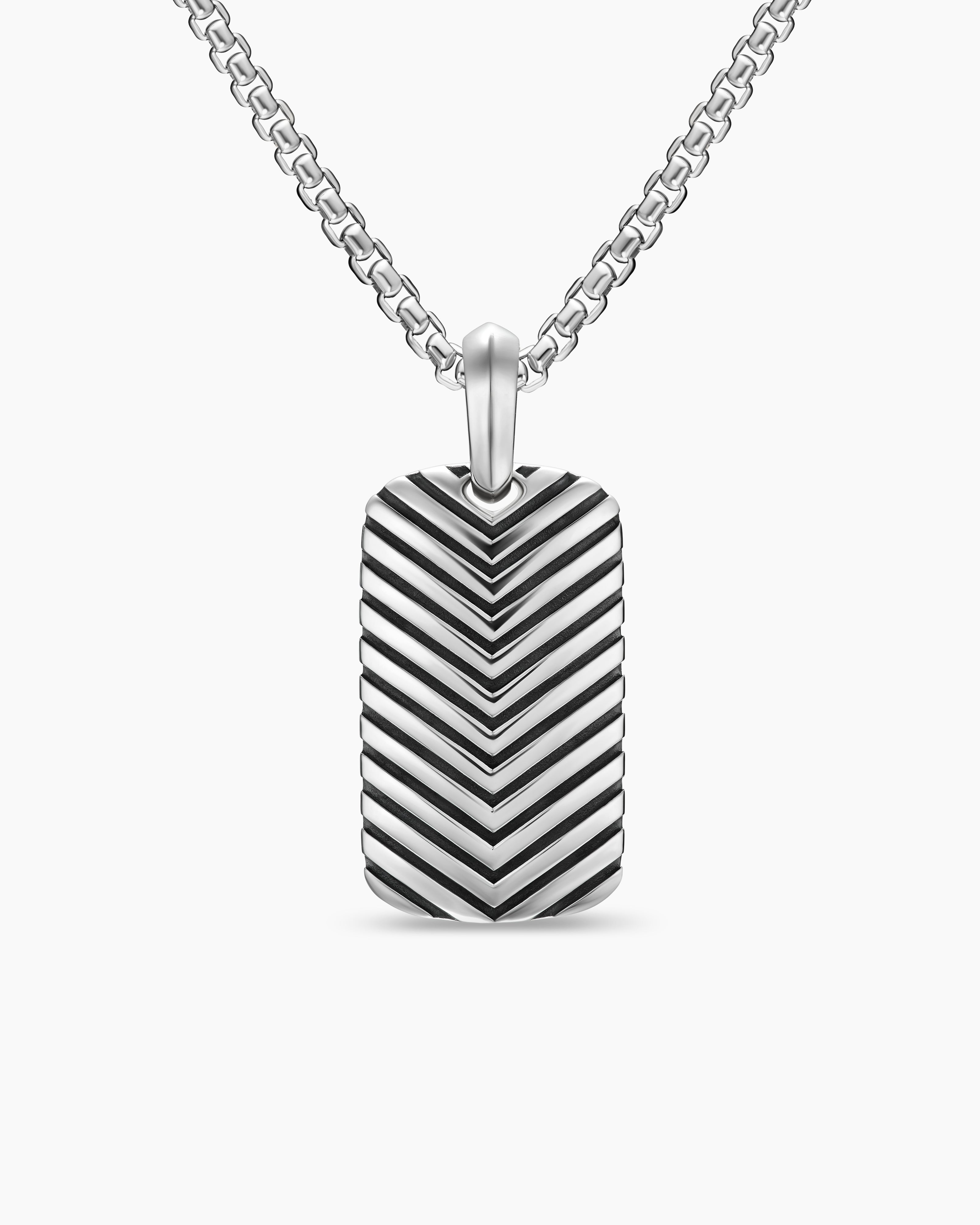 Mens Chevron Tag in Black Titanium with Diamonds, 27mm