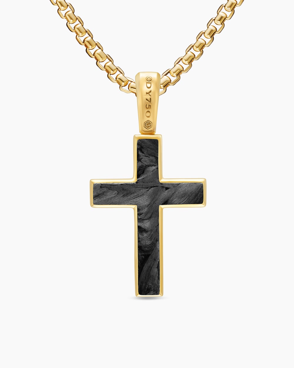 Amulette à croix en or jaune 18 carats avec Forged Carbon, 24 mm hommes