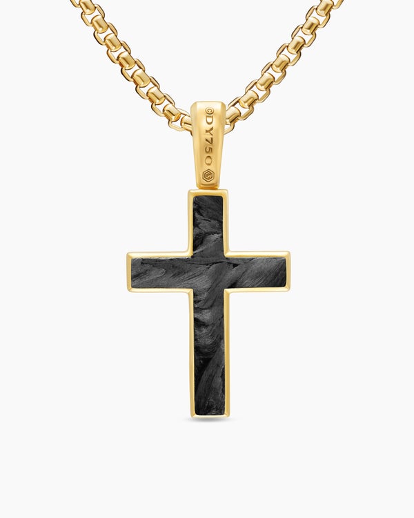 Cross Amulet in 18K Yellow Gold with Forged Carbon, 24mm