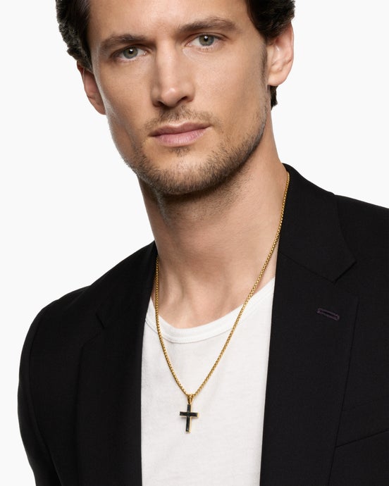 Cross Amulet in 18K Yellow Gold with Forged Carbon, 24mm