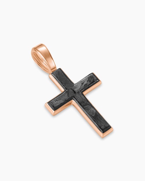 Mens Cross Amulet in 18K Rose Gold with Forged Carbon, 24mm