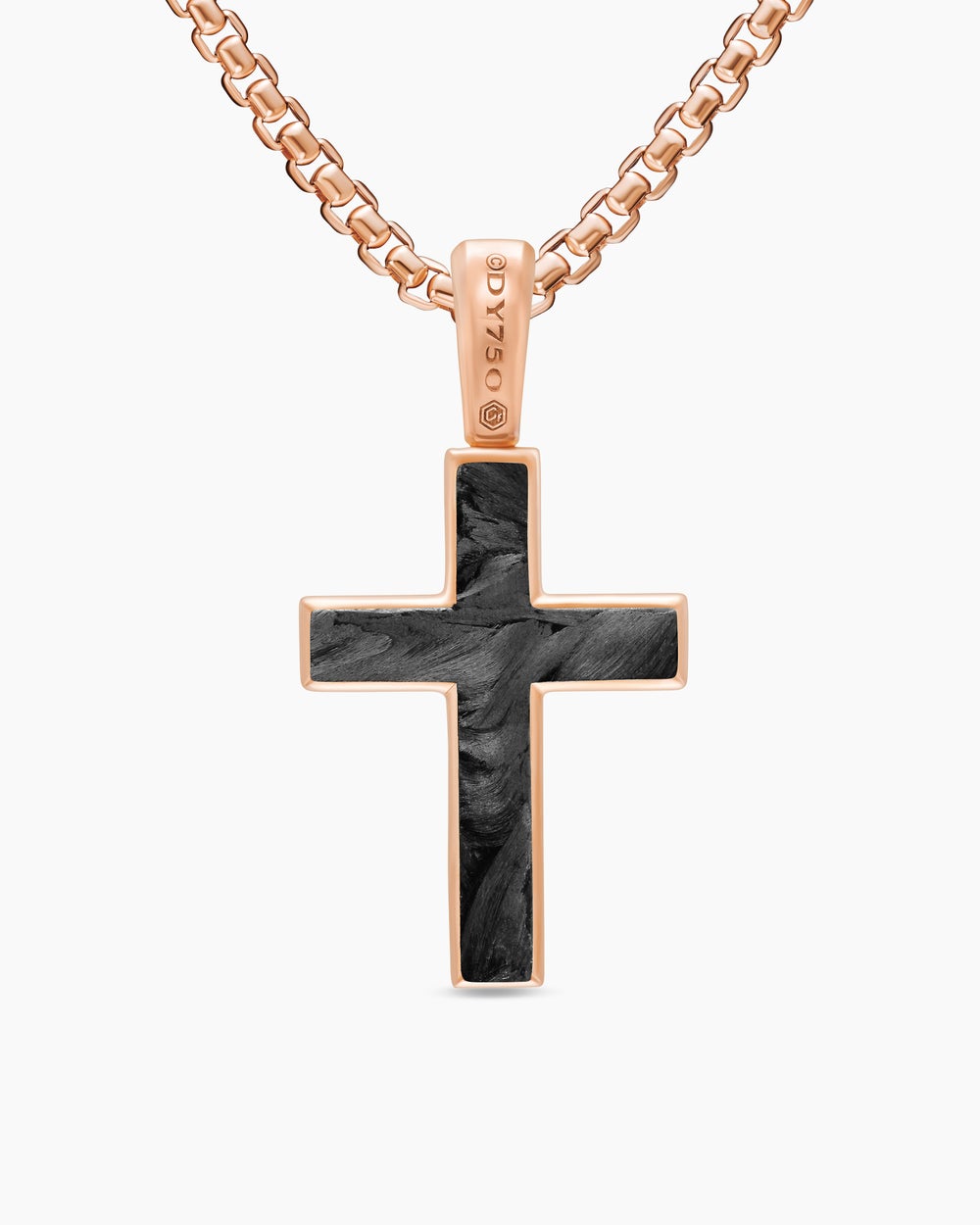 Amulette croix en or rose 18 carats avec Forged Carbon, 24 mm hommes