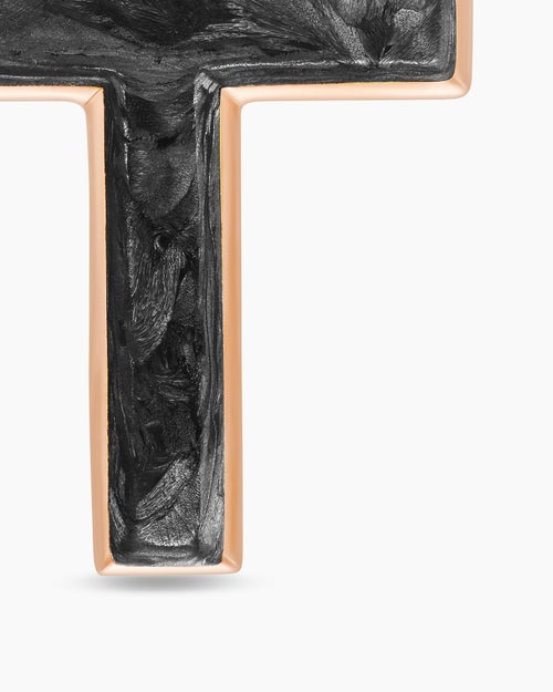 Mens Cross Amulet in 18K Rose Gold with Forged Carbon, 24mm