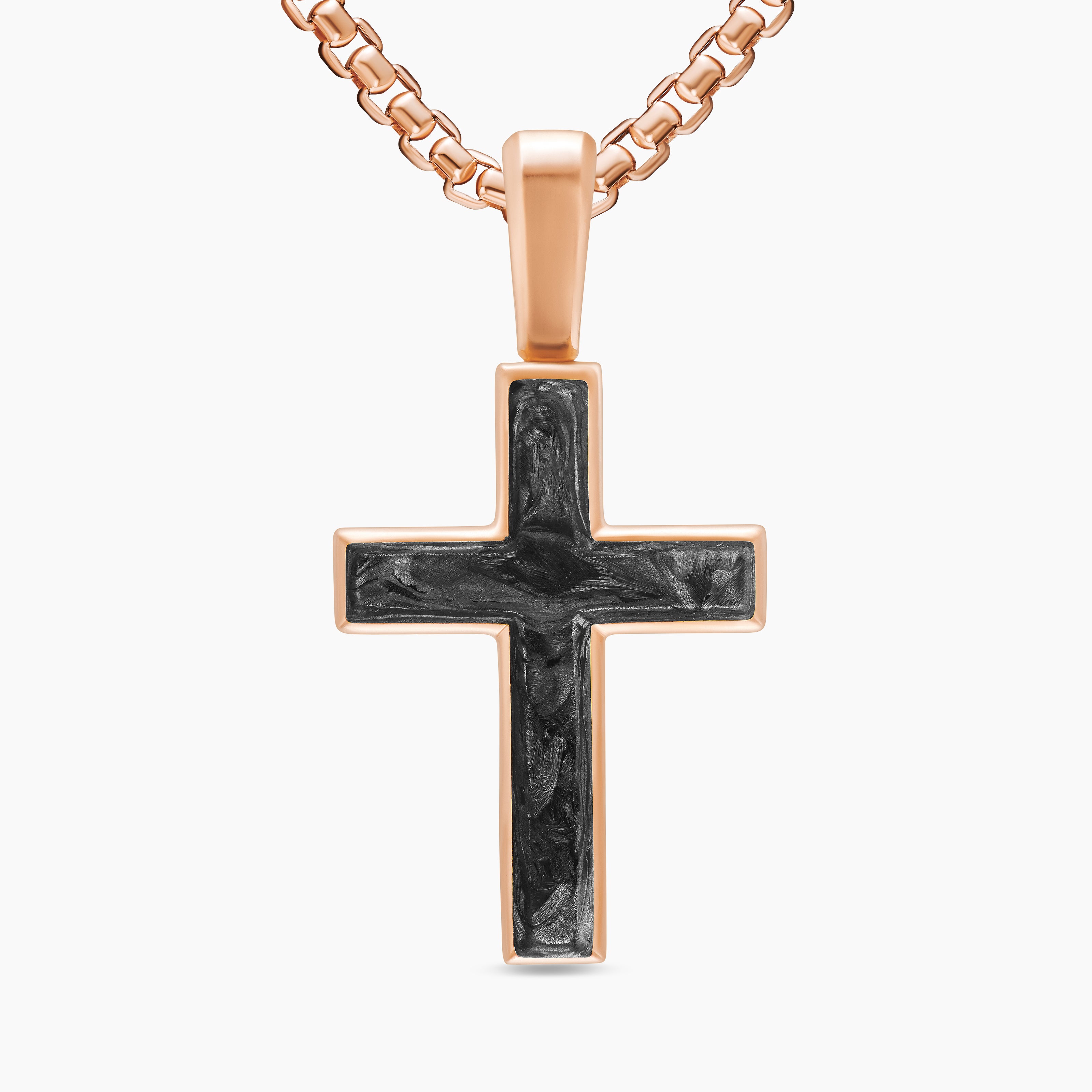 Mens Cross Amulet in 18K Rose Gold with Forged Carbon, 24mm