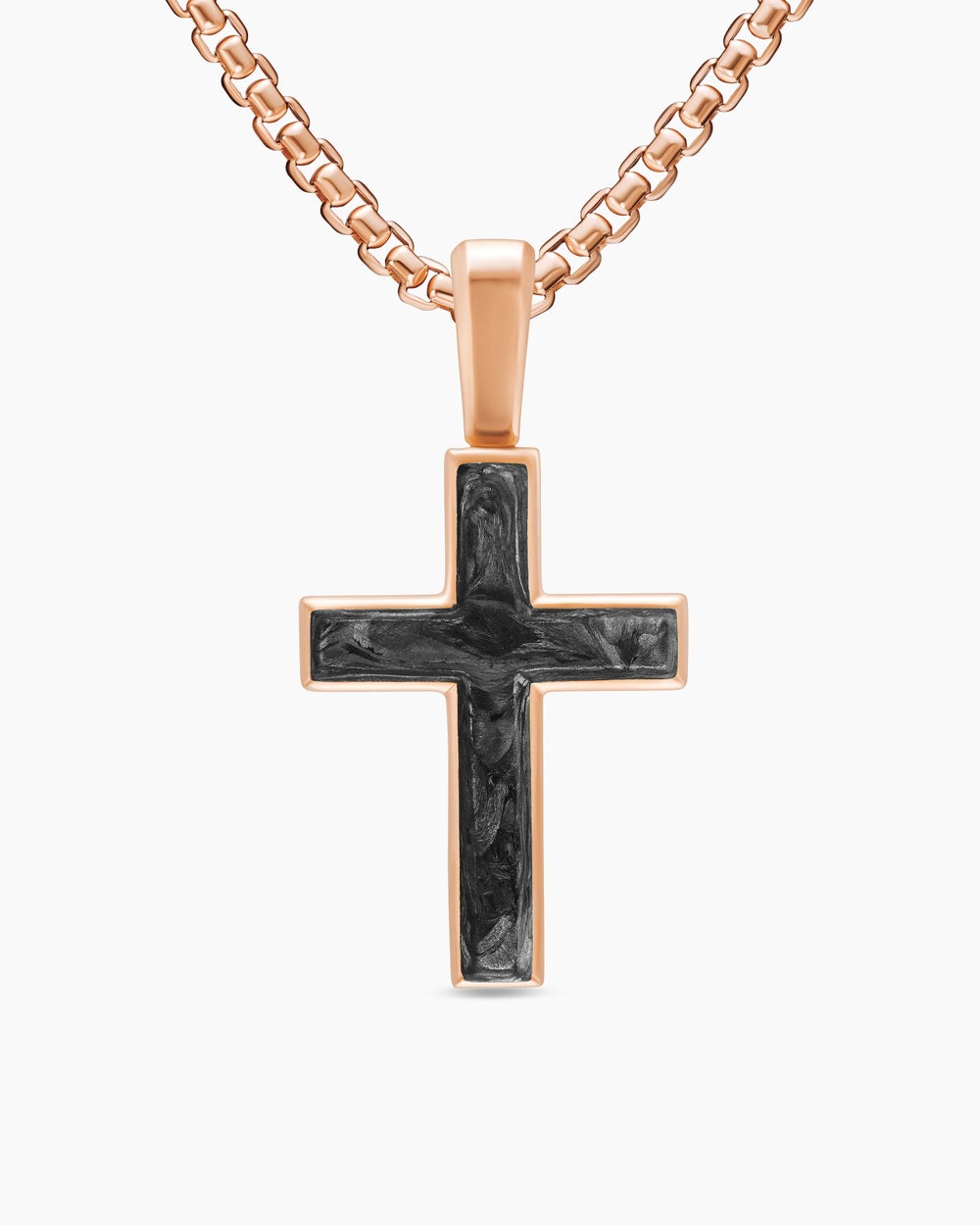 Amulette croix en or rose 18 carats avec Forged Carbon, 24 mm hommes